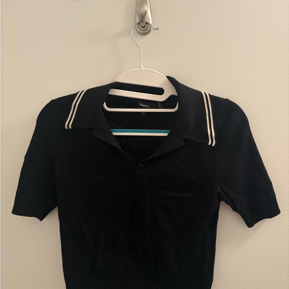 Theory Black Short Sleeve Polo Top